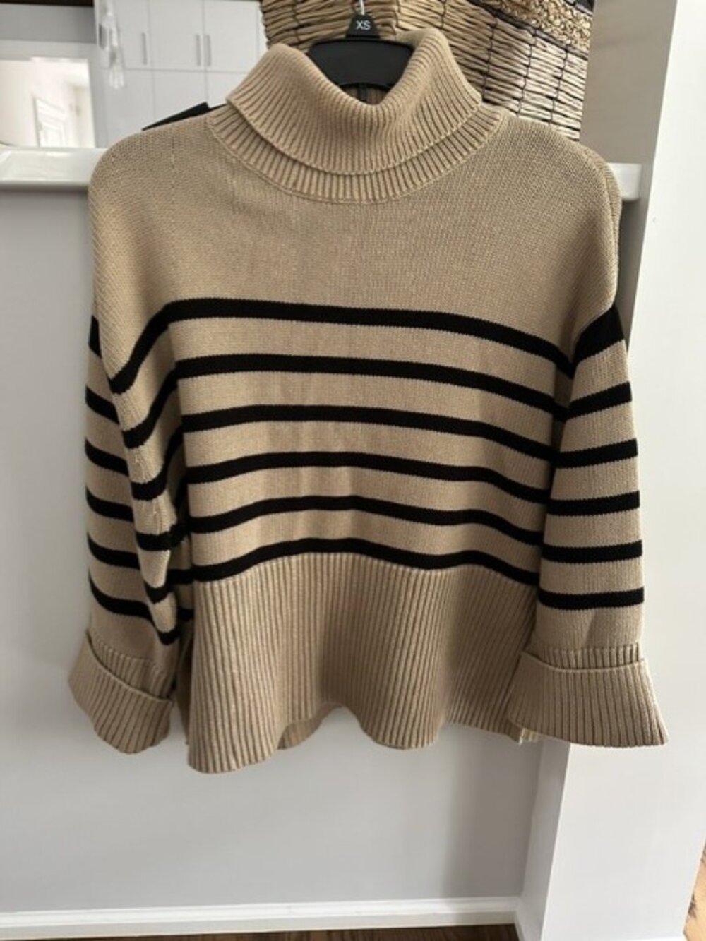 Gap 100% Cotton Tan & Black Stripe Turtleneck Sweater XS